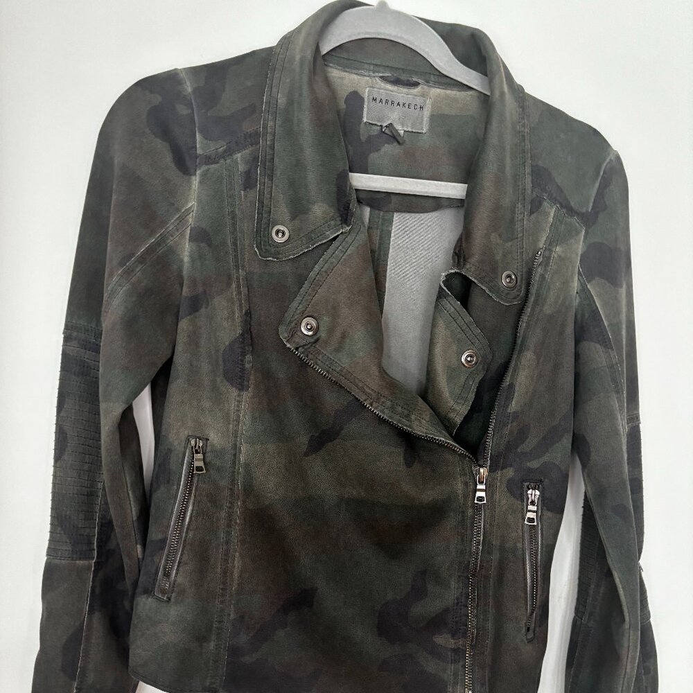 Marrakesh for Anthropologie green camo sueded moto jacket. Size Small - Picture 3 of 6